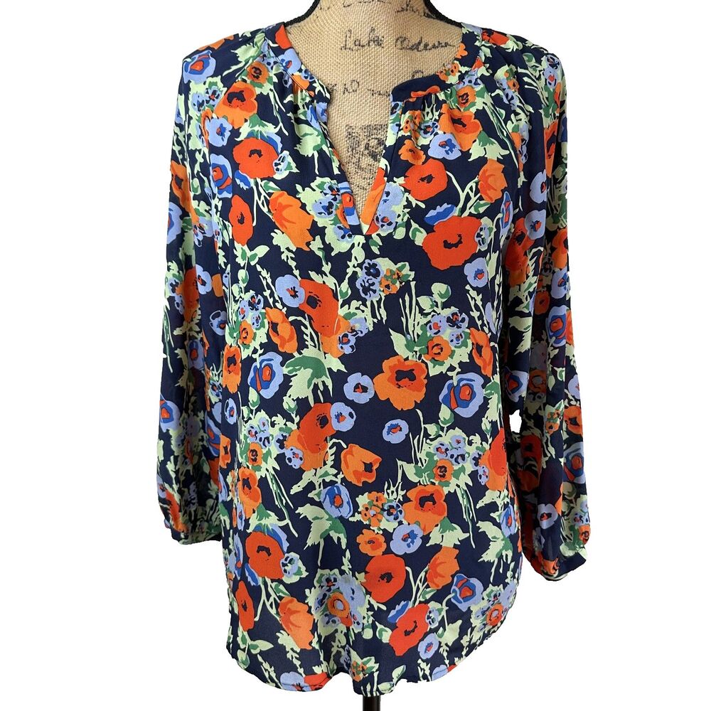 Joie Women's Mckenna Floral Print Poppy 100% Silk Peasant Blouse Top Sz S